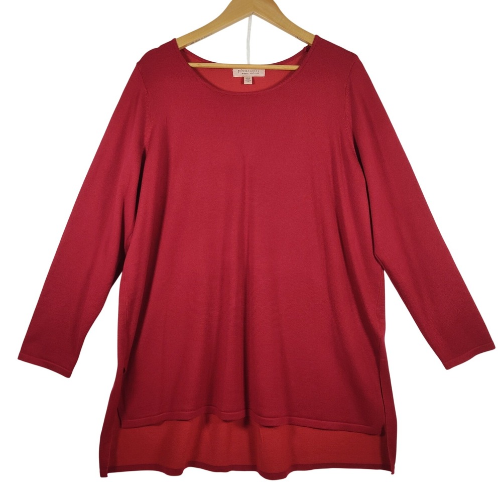 Philosophy Republic Clothing Womens Red High Low Side Slit Knit Sweater Size 1X
